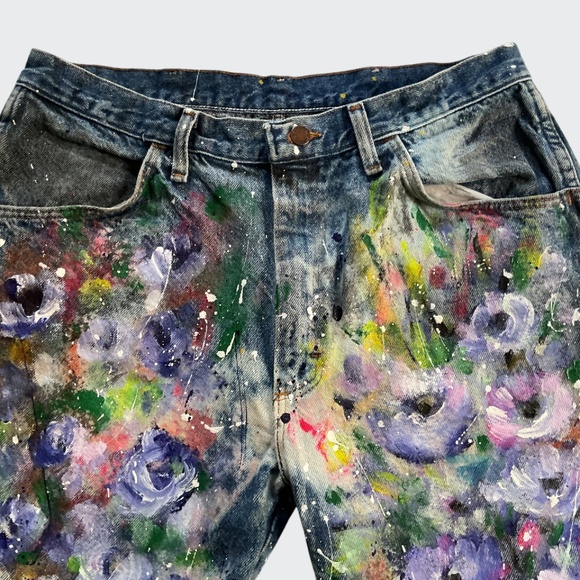 Hand Painted Vintage Jeans - Floral Design